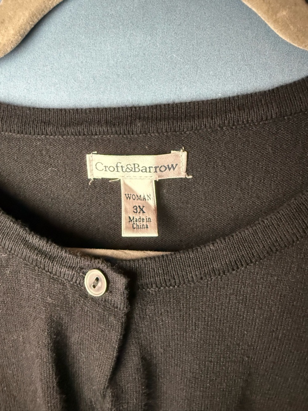 Croft & Borrow Black Crewneck Button-Front Sweater - Picture 2 of 3